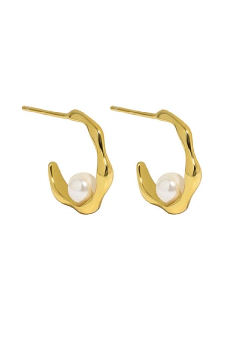 18K gold [with pure silver ear plug] 925 Sterling Silver Imitation Pearl Geometric Minimalist Stud Earring